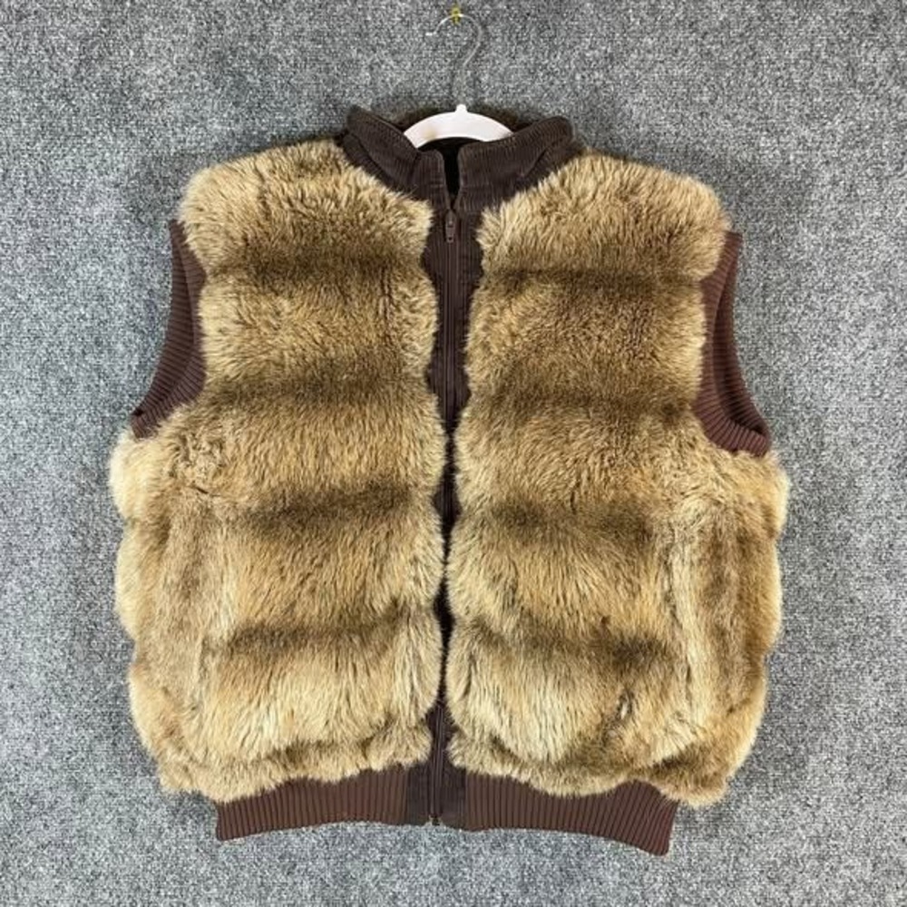 Vintage Stearns Hansa Branta Faux Fur Vest Wms Large Brown Goose Down Full Zip